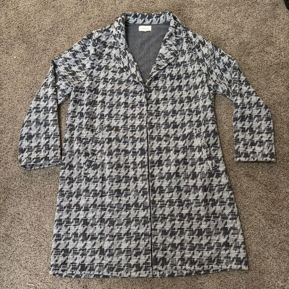 MELLODAY Anthropologie Jacket‎ Plaid Medium Houndstooth White Black Work Preppy - Picture 1 of 8